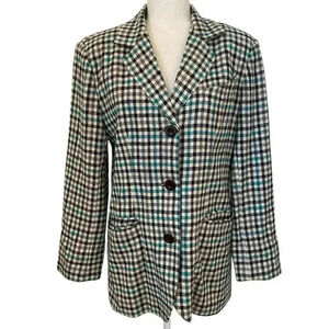 Focus 2000 Womens Vintage Green Plaid Silk Blazer